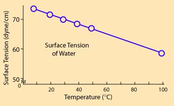 The surface tension of a liquid is a function of temperature.