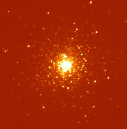 Fig 4. Left: A CCD image of the globular cluster NGC 6229. Right: The identified stars have been marked and the image has been divided up to 15 rings. 8.