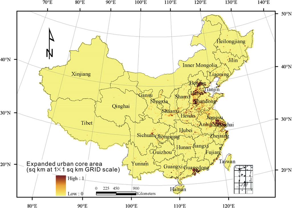 106 X. Deng et al. / Journal of Urban Economics 63 (2008) 96 115 (A) Changes from 1988 to 1995 Fig. 2. Percentage changes in areas of urban core in each pixel in China, 1988 to 2000.