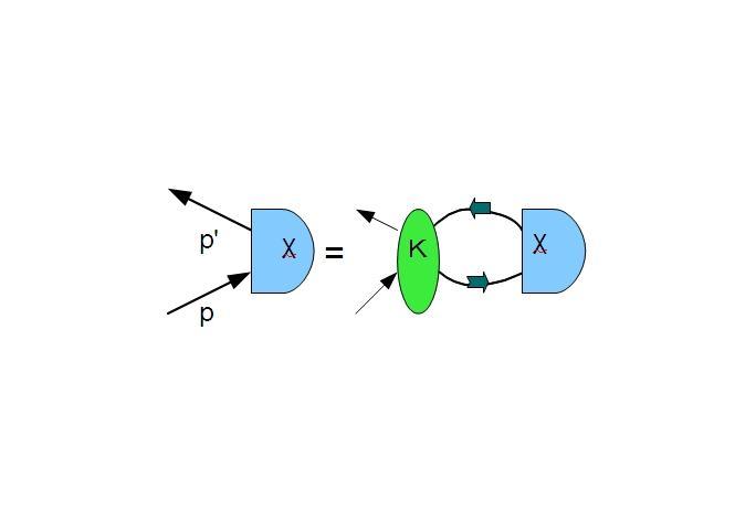 The B-S for fermion (t)-antifermion (t_bar) bound state with total four momentum 4 1 1 1 1 dq S q P x q, PS q P 4 K ; q, q ; P x, x qp, 4 where d x T x x P.