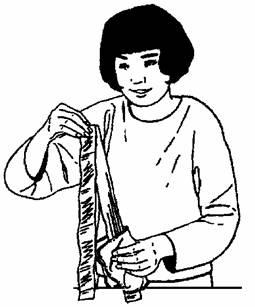 Q2. A student did an experiment with two strips of polythene. She held the strips together at one end. She rubbed down one strip with a dry cloth.