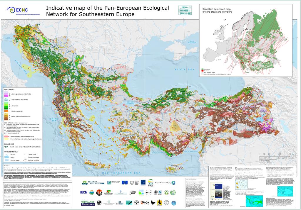 Uses and applications of habitat mapping Map 6.2 Indicative map of the PEEN for south- eastern Europe Source: ECNC, 2006.