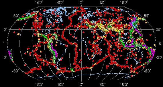 Earthquakes occur at boundaries The map above shows the distribution of earthquakes with magnitudes greater than 5.