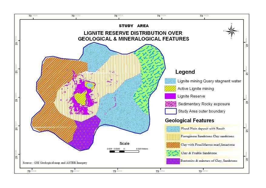 Geological settings over the Lignite reserved The sub surface lignite reserve bed vector layer overlaid on the geological features to find out the interpretation among them.