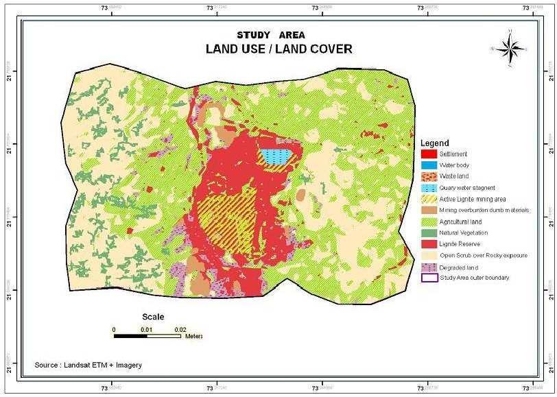 Fig.6. Land use / Land cover along the Lignite reserve bed - surface from North to South is about 6.97 Sq.
