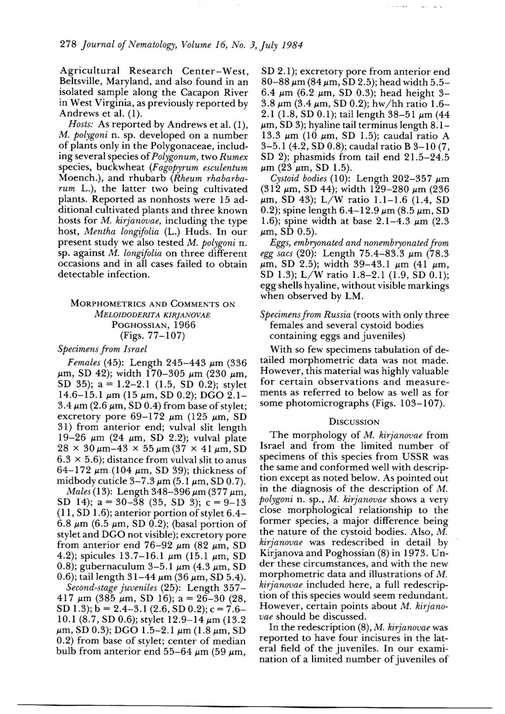 278 Journal of Nematology, Volume 16, No.
