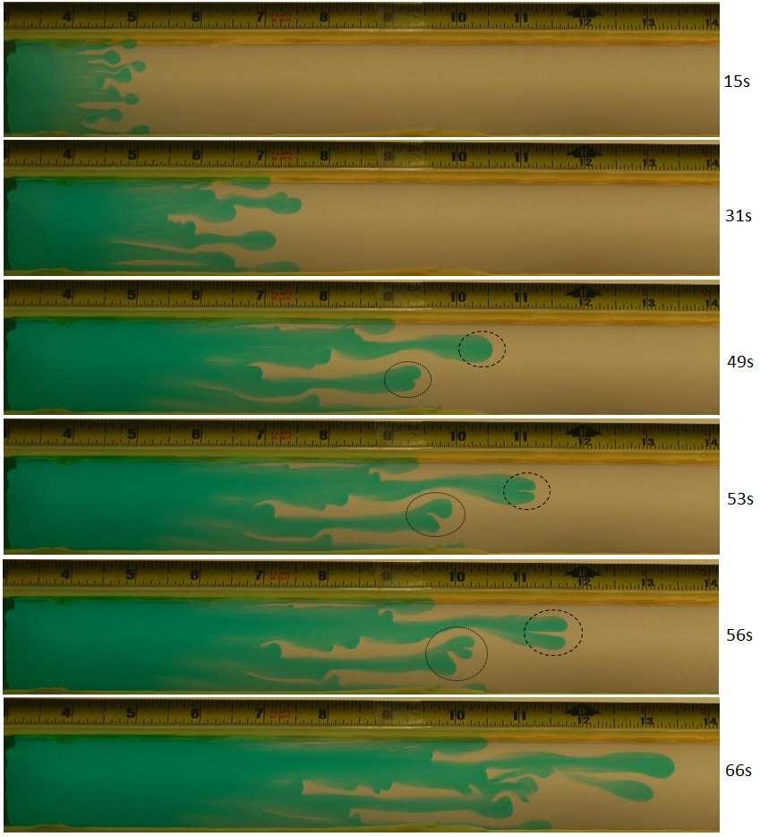 Figure 8: Sequential evolution of the interface between water and 89% glycerol solution.