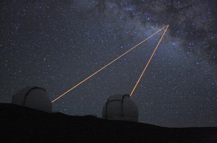 Using laser beams to create artificial stars to correct for the distortion of the Earth s atmosphere, at the distance of the Galactic