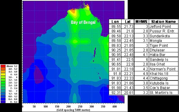 3.4 Inundation Risk Map of Tsunami Inundation risk map for the coastal region of Bangladesh was prepared based on the six scenarios of tsunami originated from six potential sources of earthquake in
