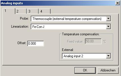External Temperature Compensation Configuration at the device: Thermocouple with external temperature compensation (Only some JUMO devices offer this function) Which
