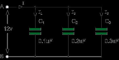 CAPACITORS IN CIRCUITS Capacitors in parallel: The junction rule tells us that current in equals current out, and