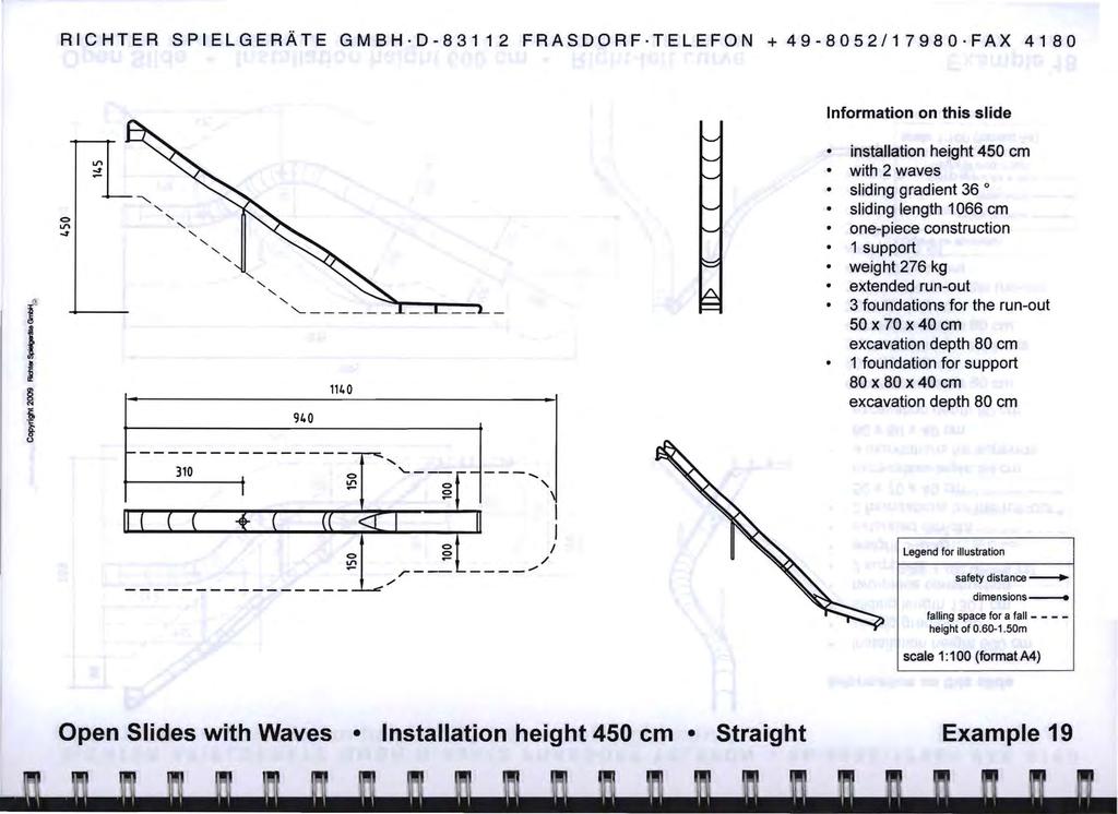 RCHTER SPELGERATE GMBH D-83112 FRASDORF TELEFON + 49-80S2/17980 FAX 4180 f i nfrmatin n this slide installatin height 450 em with 2 waves sliding gradient 36 0 sliding length 1066 em L".