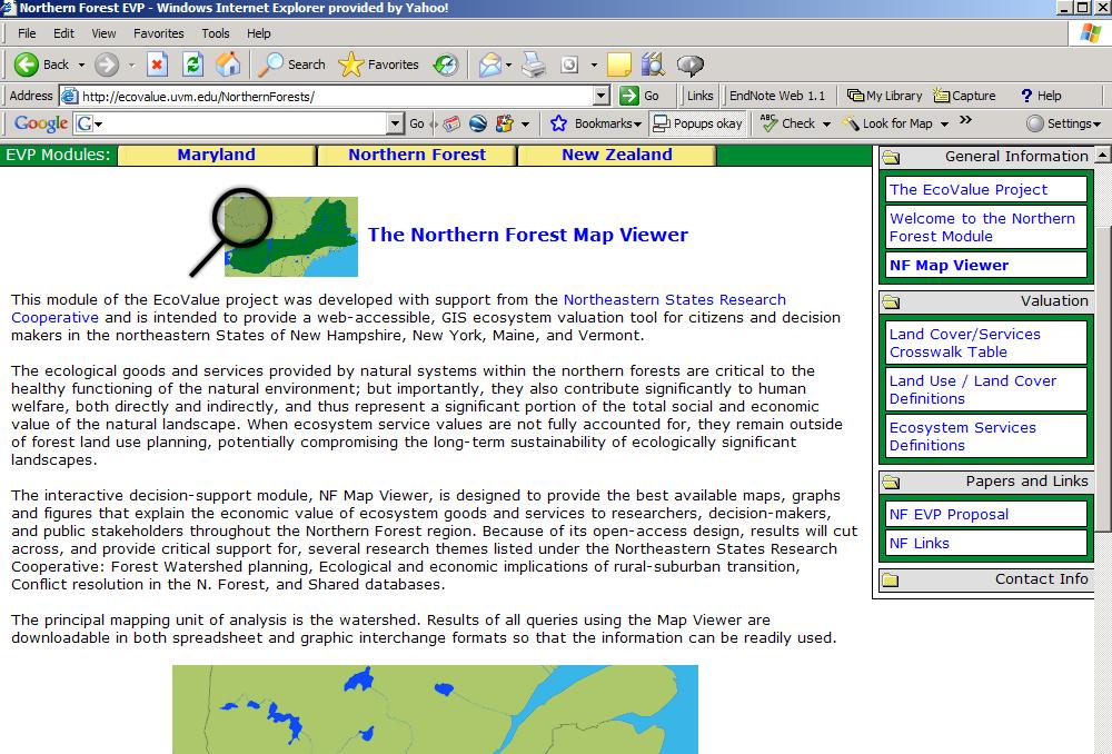 The EcoValue Project s website for the Northern