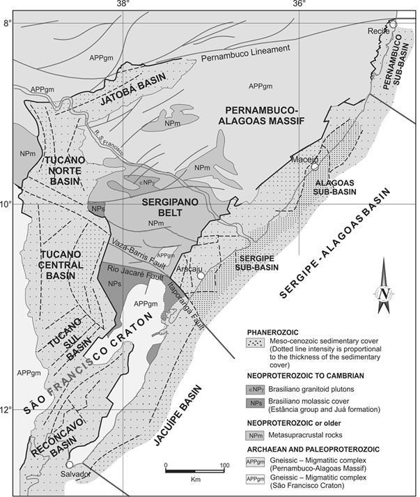 Unconventional shale exploration in the Sergipe Basin 2 Figure 1. Geological Map of regional Basin Sergipe-Alagoas (modified from Lana, 1990). Red rectangle indicate the studied area.