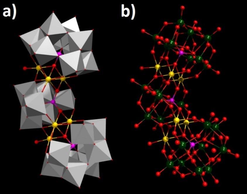 Fig S1. Single Crystal structure of Mn 6 P 3 W 24 a) Polyhedral model with Mn-center shown in ball stick representation.