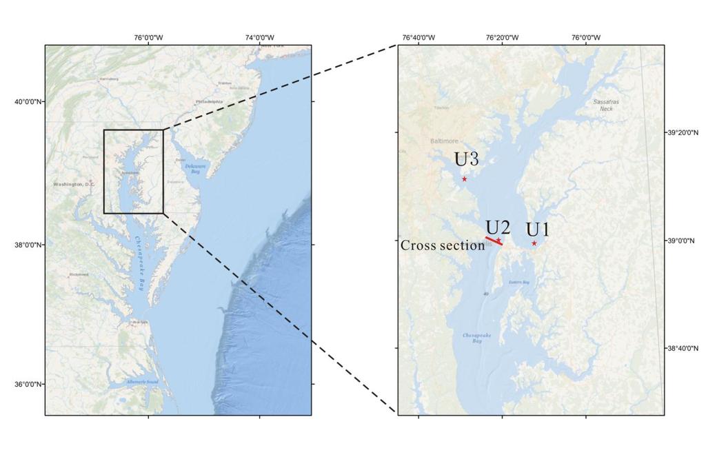 Figure 3-1. Study site of Experiment 2, the upper Chesapeake Bay.