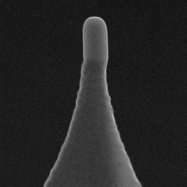 Figure 8 shows an SEM image (obtained with an S-5000 instrument) and a schematic diagram of the most basic structure: a nanocarbon probe fabricated via FIB- CVD.