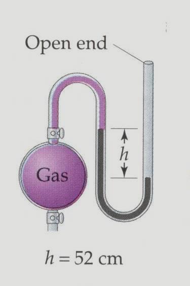Chemistry 101 ANSWER KEY REVIEW QUESTIONS Chapter 5 1. Determine the pressure of the gas (in mmhg) in the diagram below, given atmospheric pressure= 0.975 atm. atm = 0.