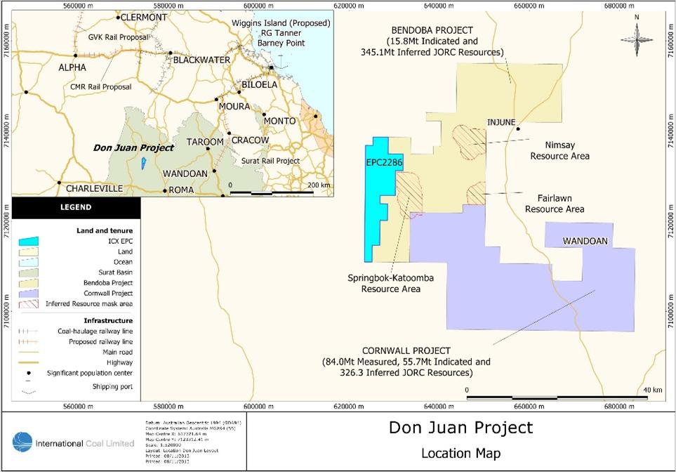 Don Juan Project EPC 2286 (43 sub blocks) Surat Basin known to produce high quality, low ash and high yield thermal coal. Exploration Target up to 435Mt 4 in Walloon Coal Measures. Adjacent to 345.