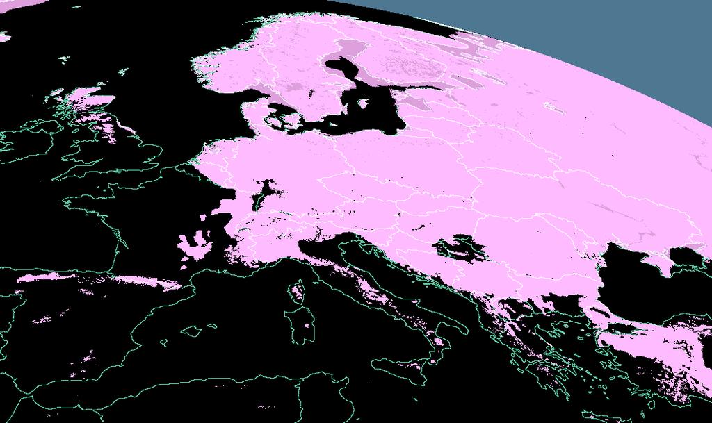 Figure 1: IMS daily snow mask, from 05.02.2010. Rose color indicates snowy, while black color indicates snow free area.
