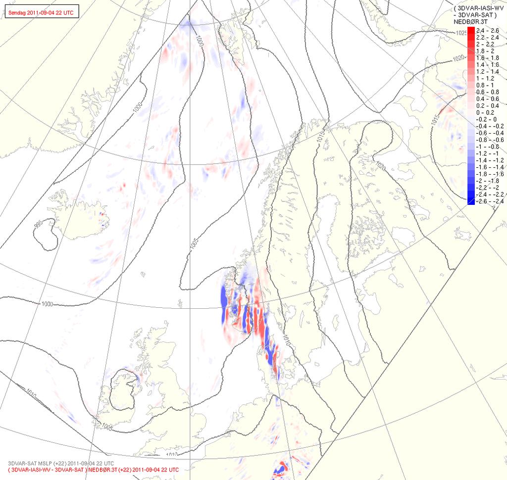 Figure 22: 3 hrs precipitation and pressure field from the experiment, 22 hours forecast valid 4 Sep 22 UTC.