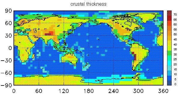 The Earth s crust: Crustal Types Recently compiled world-wide crustal thickness (km) (km) indicates cratonic areas and and mountain ranges with with active tectonics.