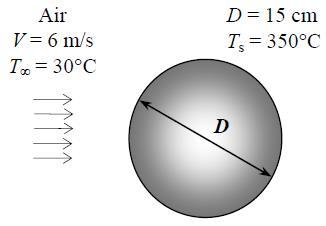 Example A stainless steel ball (ρ = 5055 kg/m 3, c p = 480 J/Kg. C) of diameter D=15 cm is removed from the oven at a uniform temperature of 350 C.