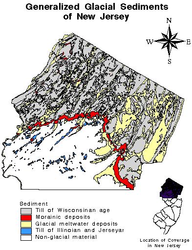 Figure 3. Generalized map of glacial sediments (New Jersey Department of Environmental Protection and the New Jersey Geological Survey; 2002).