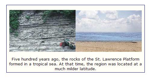STE LAWRENCE PLATFORM TIME LINE OF GEOLOGICAL EVENTS 135 million years to 6.5 million years ago igneous rock (magma) intrusions cooled under the earth surface.