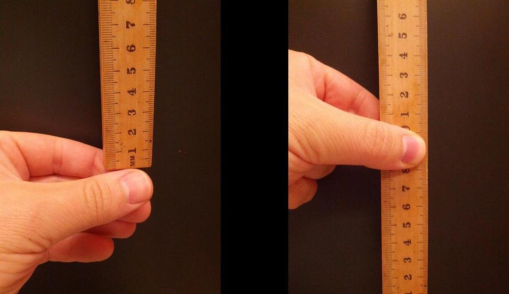 Figure 1.3 4) Once you have arranged the ruler even with the top of your thumb and finger, have your partner drop the ruler without warning you.