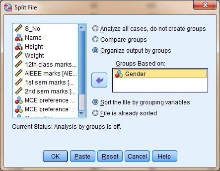 4. Split file according to a variable and filtering. INPUTS: Files: group1.
