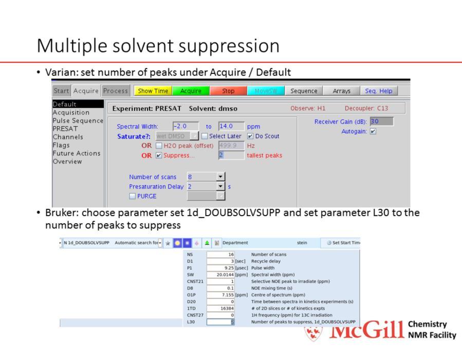 The Bruker experiment 1d_DOUBSOLVSUPP uses NOESY-presat (like in single solvent version) to do decoupling.