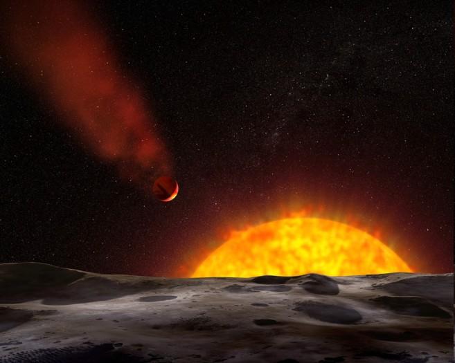 Does the sizzling planet have a cometlike tail? Prediction by Schneider et al.