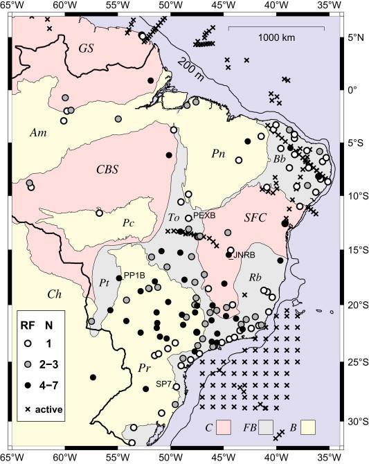 Changes in crustal thickness across the Brazilian