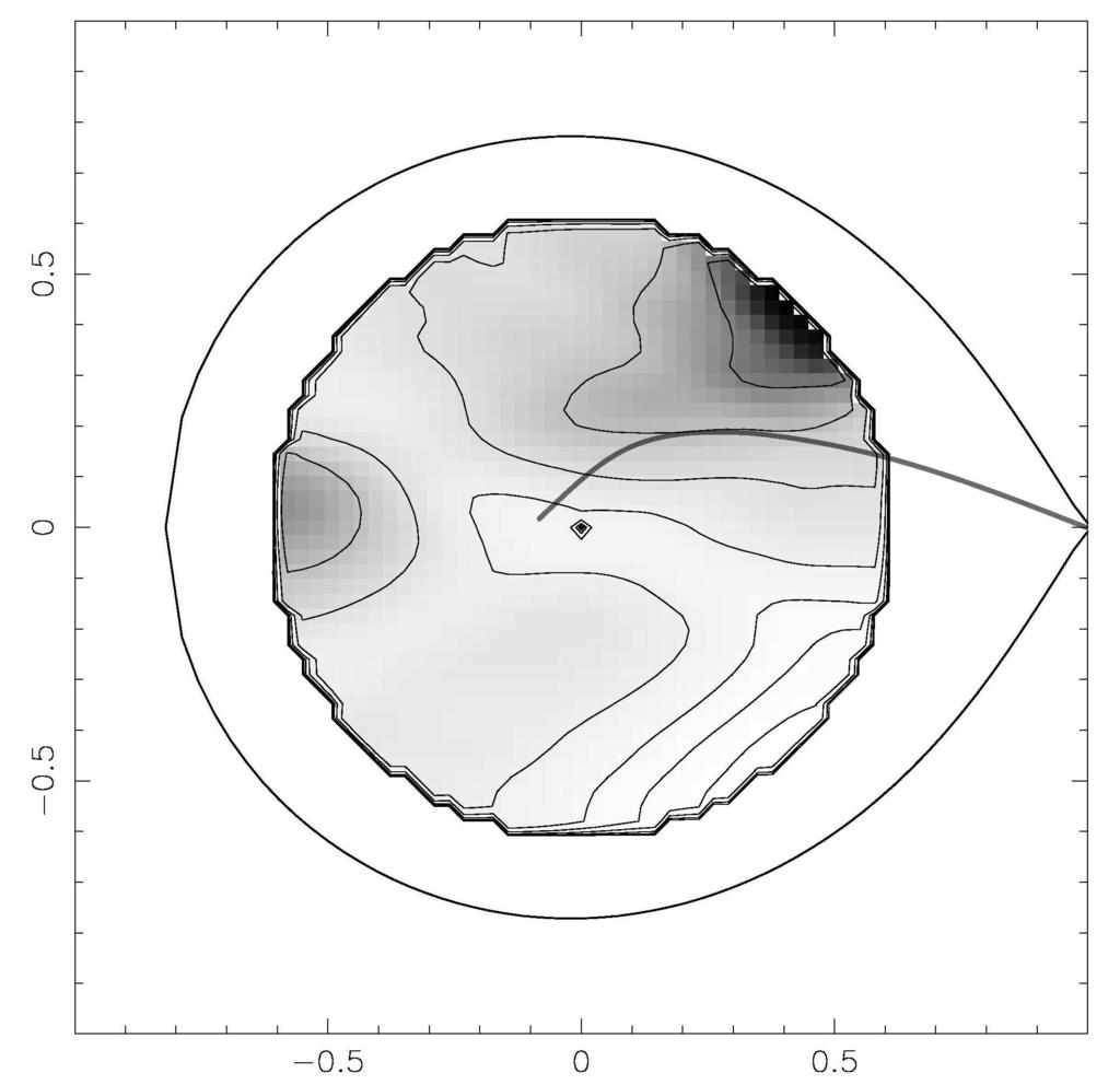 10 Fig. 9. A contour map of the disk surface brightness, created using Gaussian smoothed default maps. The contours are spaced in log intervals of 0.3.