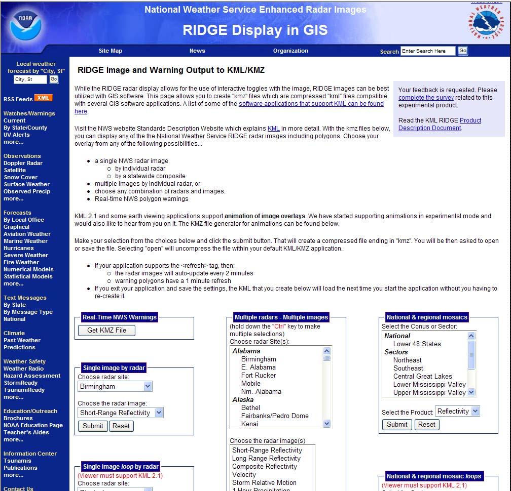 National Weather Service KML Generator http://radar.weather.gov/ridge/kmzgenerator.