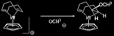 Addition reaction This category involves the reaction of an activated metal bound olefin complex with a nucleophile as shown below.