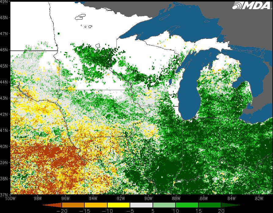 Global Ag Highlights Vegetative Health Index (VHI) is derived by satellite and is used to help determine whether crops are under stress and can also be used to estimate crop yields.