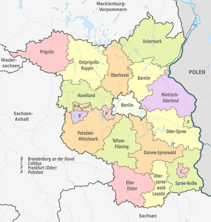 19 counties within Berlin+Brandenburg: 30.000 km^2 Berlin: 900 km^2 Source: http://de.wikipedia.