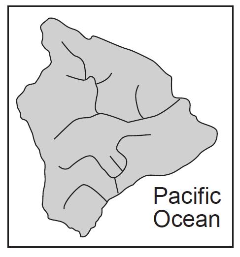 17. The topographic map below shows the largest island of the Hawaiian Islands.