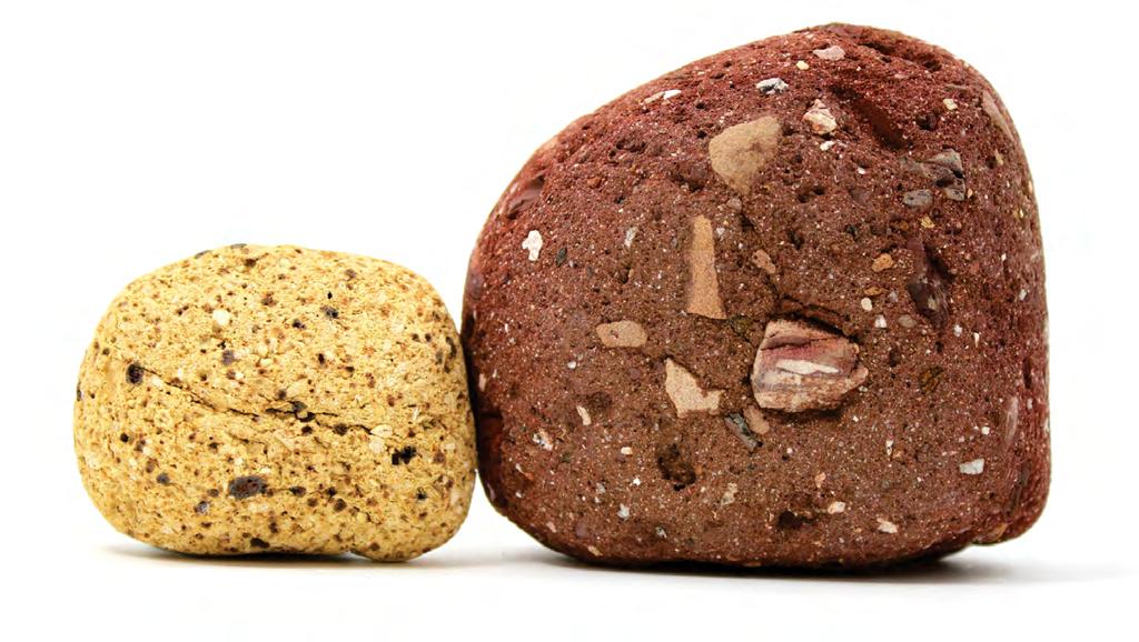 PEBBLE IMPOSTERS Manufactured materials can be easily confused with naturally formed pebbles. Concrete Larger rock fragments in concrete are typically angular because they are crushed quarry rock.