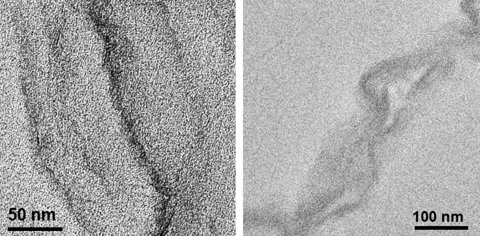 5 mg/ml), with a large distribution of lateral dimensions. Fig. 2 TEM images of (a) 0.5 wt.% RG-O in PMMA and (b) 4 wt.