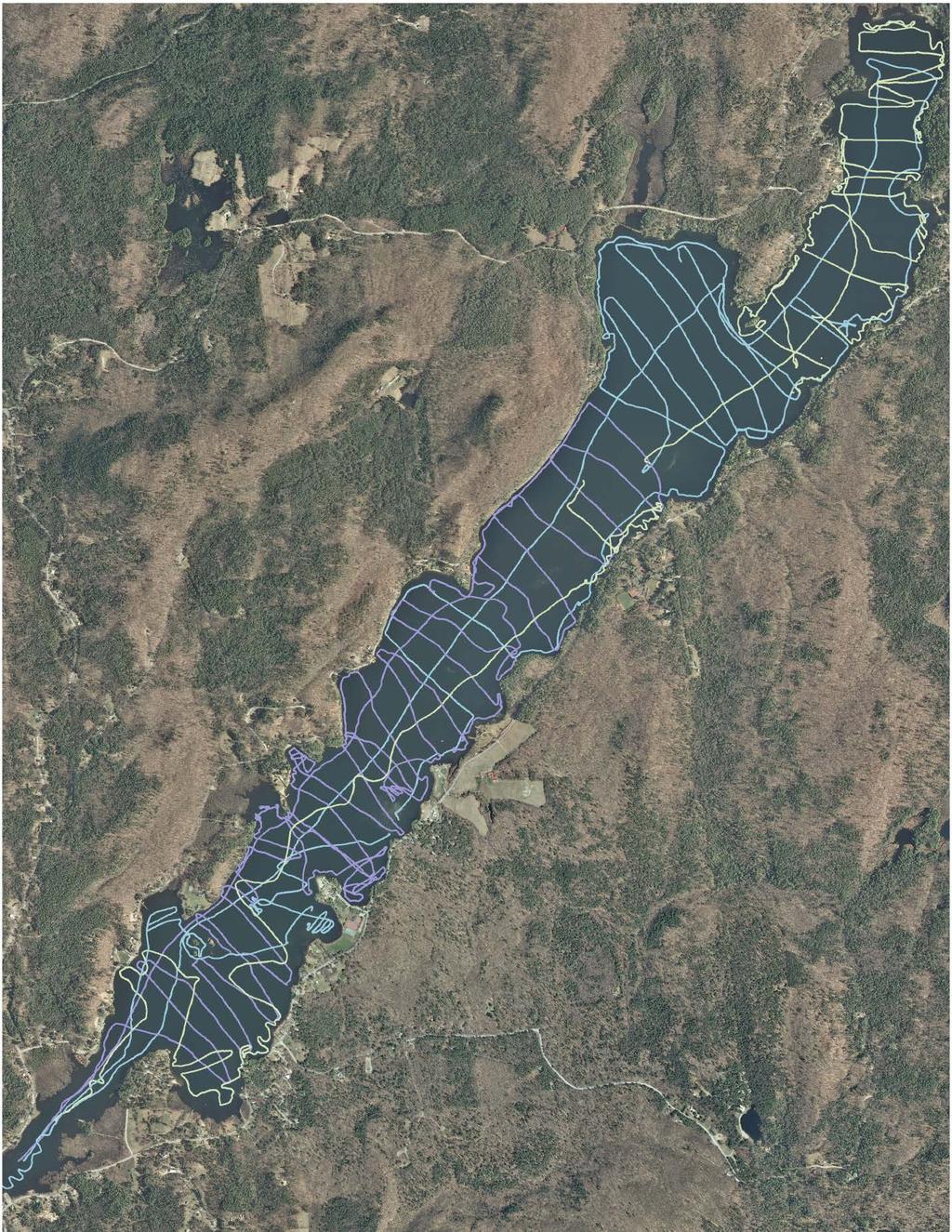 Figure 2. Survey route driven during August 2015 hydroacoustic survey of Brant Lake, NY.