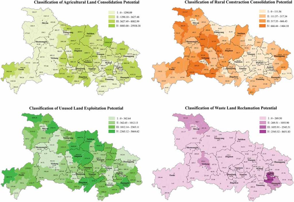 Journal of Maps 31 Figure 3. Classification maps of land consolidation potential. consolidation, unused land exploitation, and waste land reclamation, respectively.