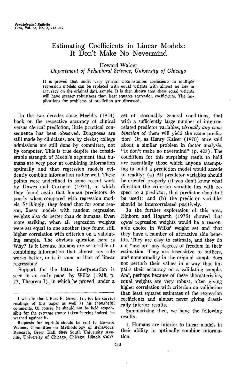 Psychological Bulletin 1976, Vol. 83, No. 2.