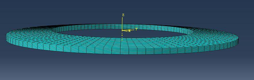 Figure 5-1: The schematic of a brake disc with a cone angle Figure 5-2: The finite element model of a brake disc with a cone angle A linear reference temperature gradient is assumed along the radius