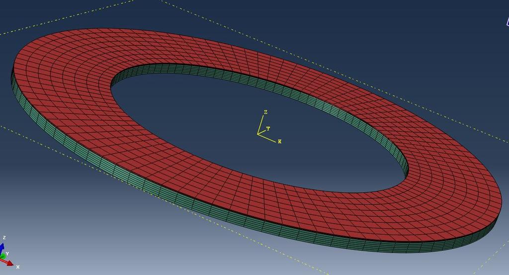 Figure 6-1: ABAQUS clutch model with friction layer The mesh density for the friction layer is 3 8 100, and 6 8 100 for the non-friction layer.