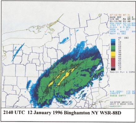 JUNE 1999 NICOSIA AND GRUMM 359 FIG. 13. Same as Fig. 3 except for the KBGM WSR-88D base reflectivity at 2140 UTC 12 Jan 1996. region in each case.