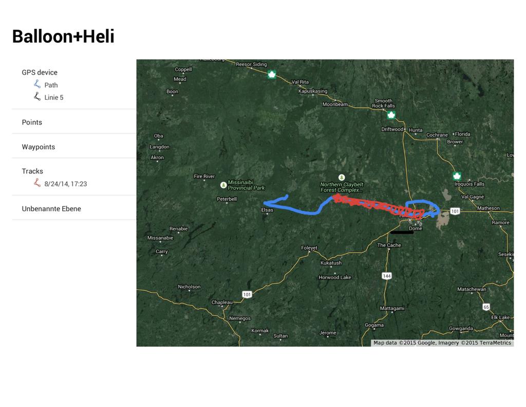 (created with google maps) 23:30 00:53 Helicopter launch leaves balloon from Ottawa 03:31 start firing 05:48 stop firing Figure 6: Timeline of the balloon and helicopter mission.