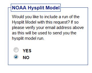 Hysplit Feature There is a radio button on the Spot Request page to request a HYSPLIT Trajectory run. The HYSPLIT model will run per its current defaults in the current spot webpage.